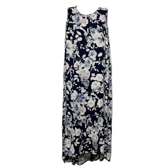 J.Jill Navy Multicolored Floral Print Size Medium Maxi Dress - Picture 1 of 16